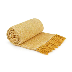 Double King Size Ochre Herringbone Throw